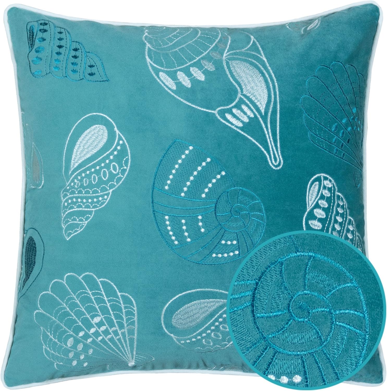 Homey Cozy Seashell Accent Pillow, Teal, Insert & Cover, 20"x20"