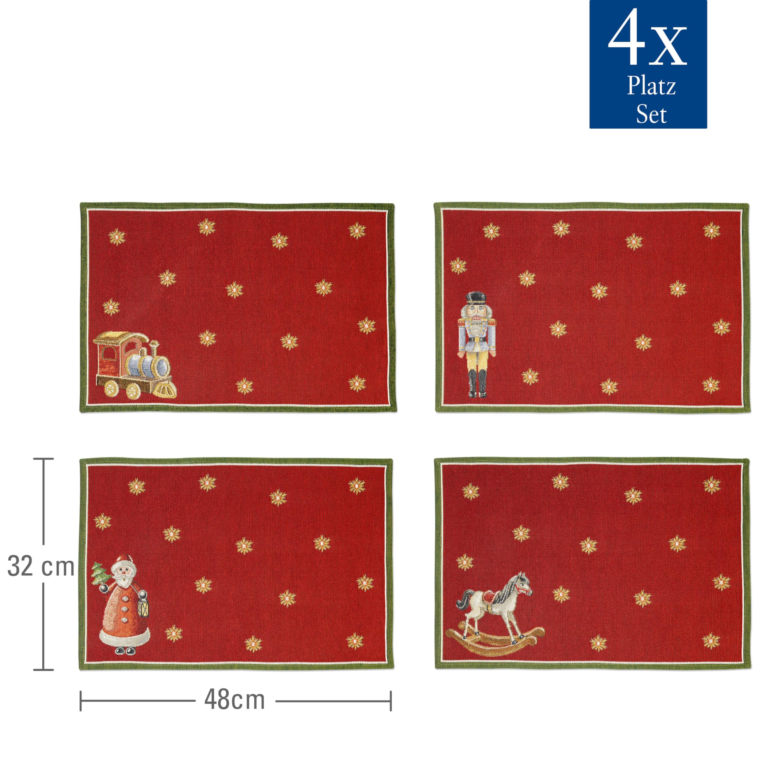 Villeroy & Boch - Toy's Delight Jubiläums-Set Gobelin Platzset 4-teilig Bunt, Weihnachten, Platzset für 4 Personen, Tischdeko, Weihnachtsmotiv, Baumwolle, Polyester