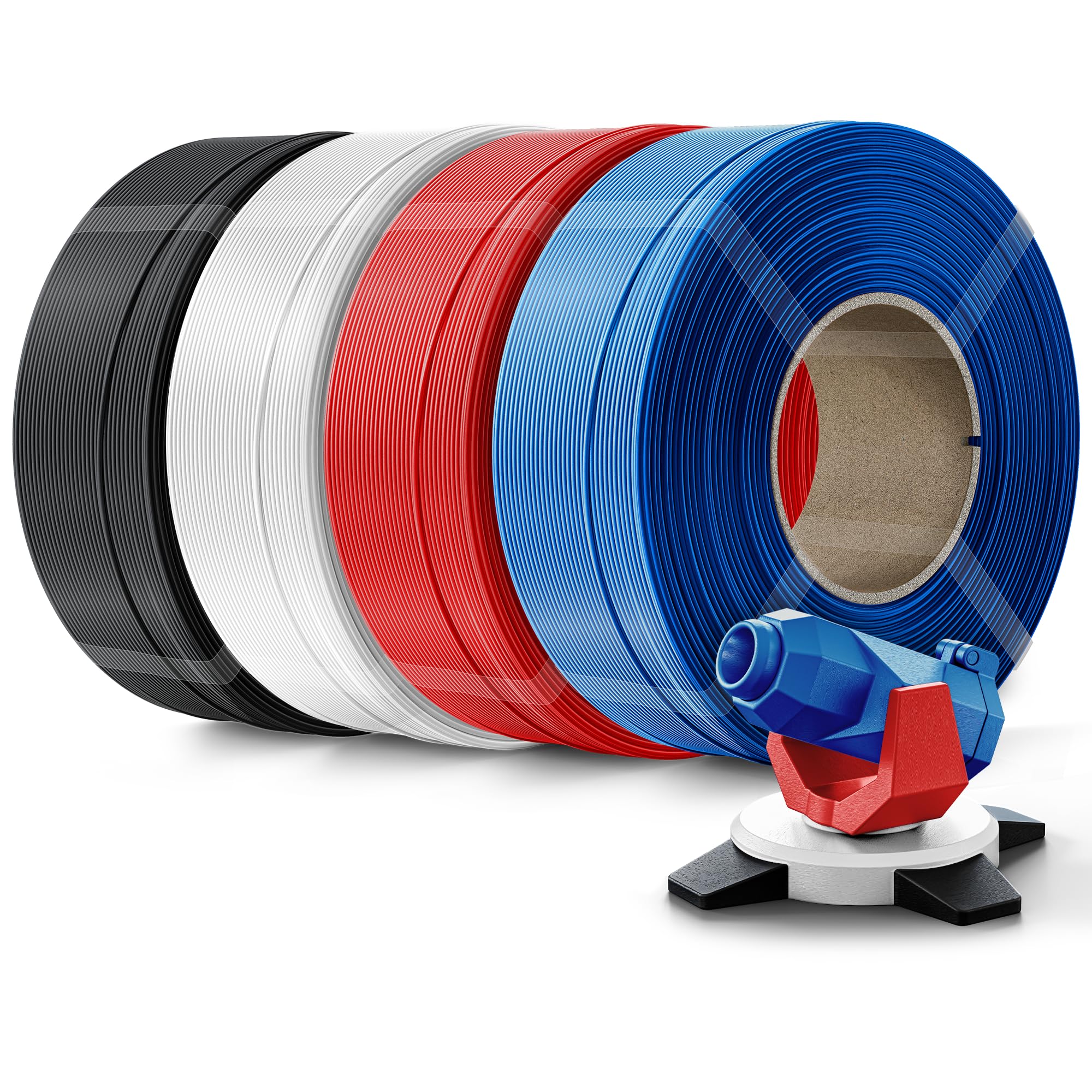 Creality PETG Filament Refill 1.75mm 3D Printer Filament, 4kg (8.8lb) Refilament for Bambu Lab Reusable Spool, Dimensional Accuracy ±0.03mm, Black+White+Red+Blue