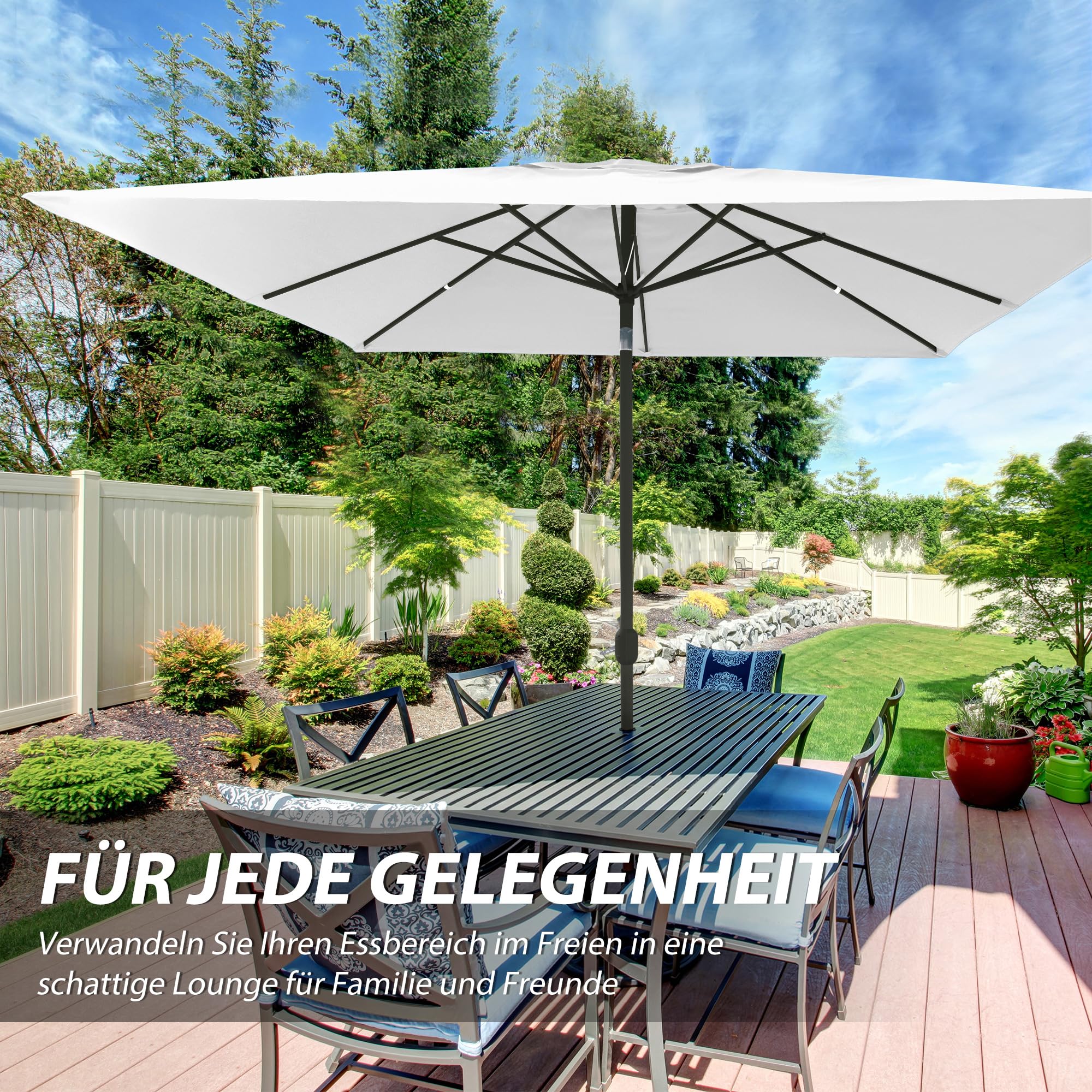 paramondo Interpara Parasol Pour Jardin Balcon Et Terrasse, Pliable, Avec Manivelle, Carré 3 x 3m / Blanc/Armature (Anthracite)