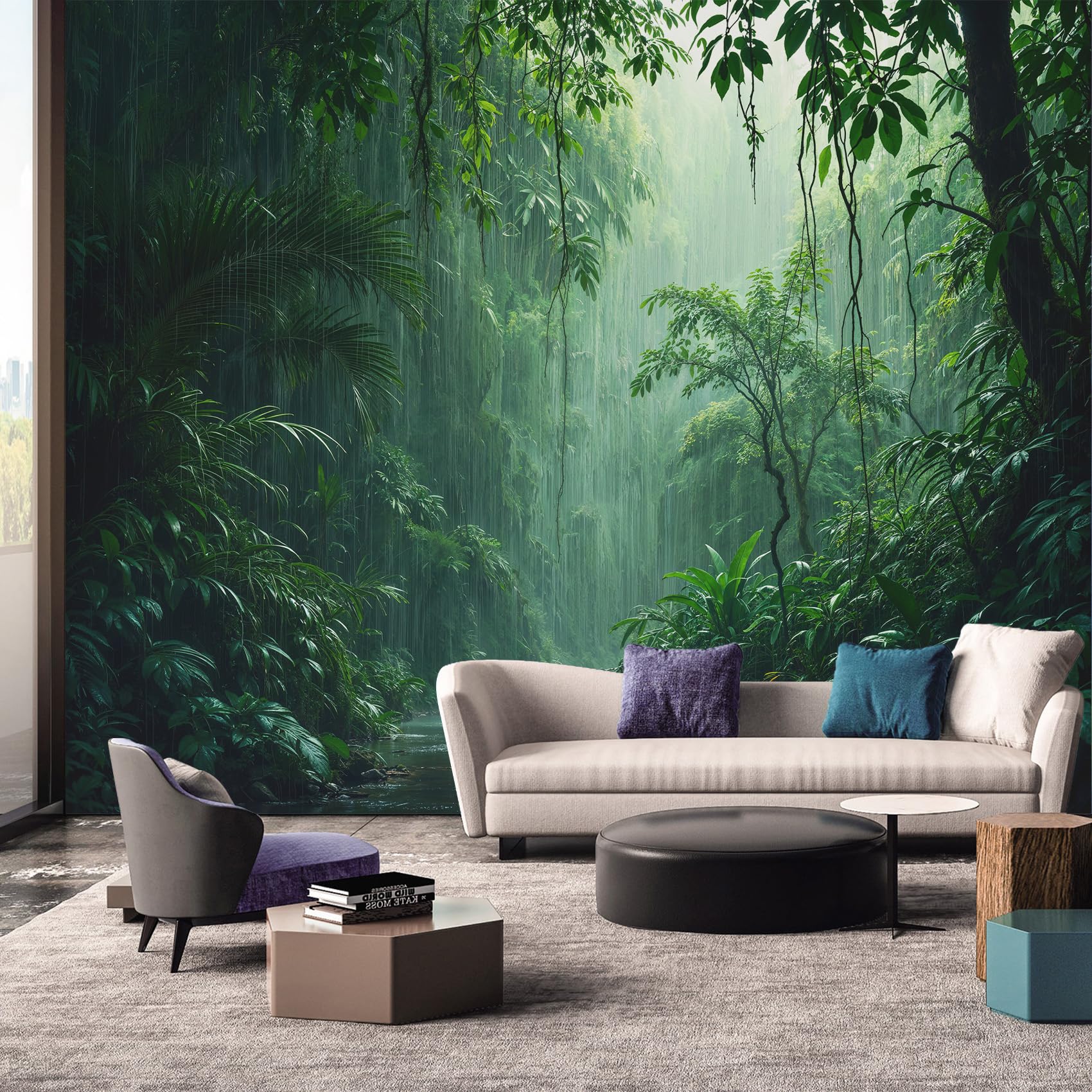 Green Tropical Rainforest Wallpaper Mural, Nature Forest Landscape Wall Mural, Non-woven Print Photo Wallpaper for Bedroom Living Room Decor 400x280 cm - RDv156