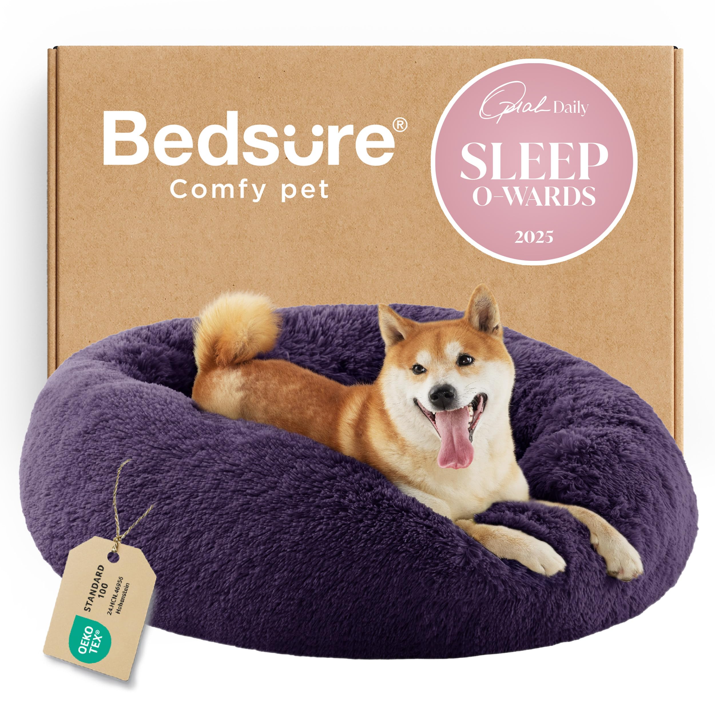 Bedsure Calming Dog Bed Medium Size Dog Donut Washable Pet Bed,30ins Purple