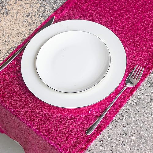 Miniatura 3 de JYFLZQ Camino de mesa de lentejuelas rosa intenso de 12 x 108 pulgadas, paquete de 10 caminos de mesa metálicos brillantes de color fucsia con