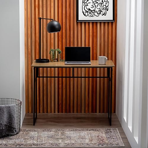 Edenbrook Escritorio plegable Metal Perfect para computadora, juegos, oficina, artículos esenciales de habitación pequeña, color marrón, 20 x 39.5 x