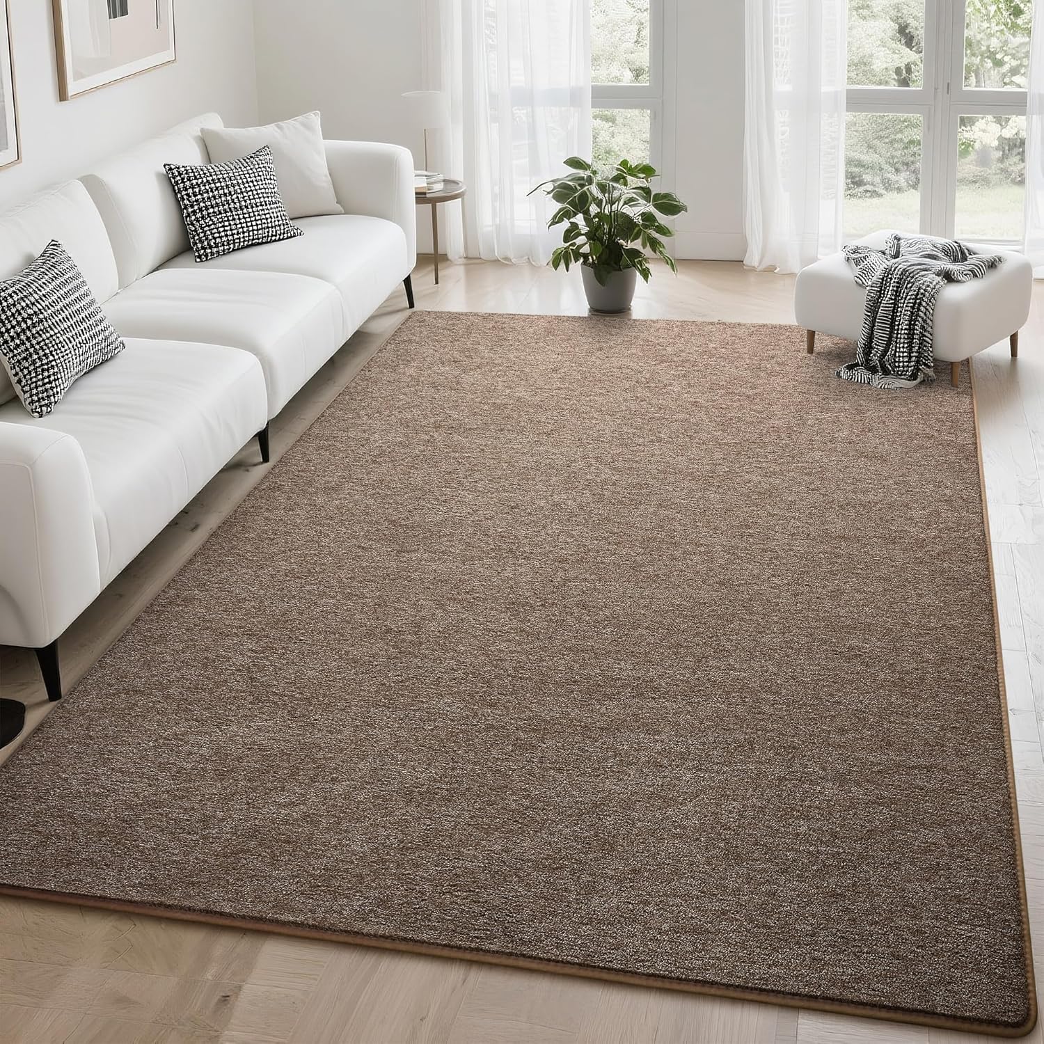 Tepook Soft Area Rug for Living Room Bedroom, 5x7 Brown Rug Memory Foam Carpets, Washable Modern Indoor Non-Slip Minimalist Shag Rugs for Boys Girls Room Dorm Home Decor