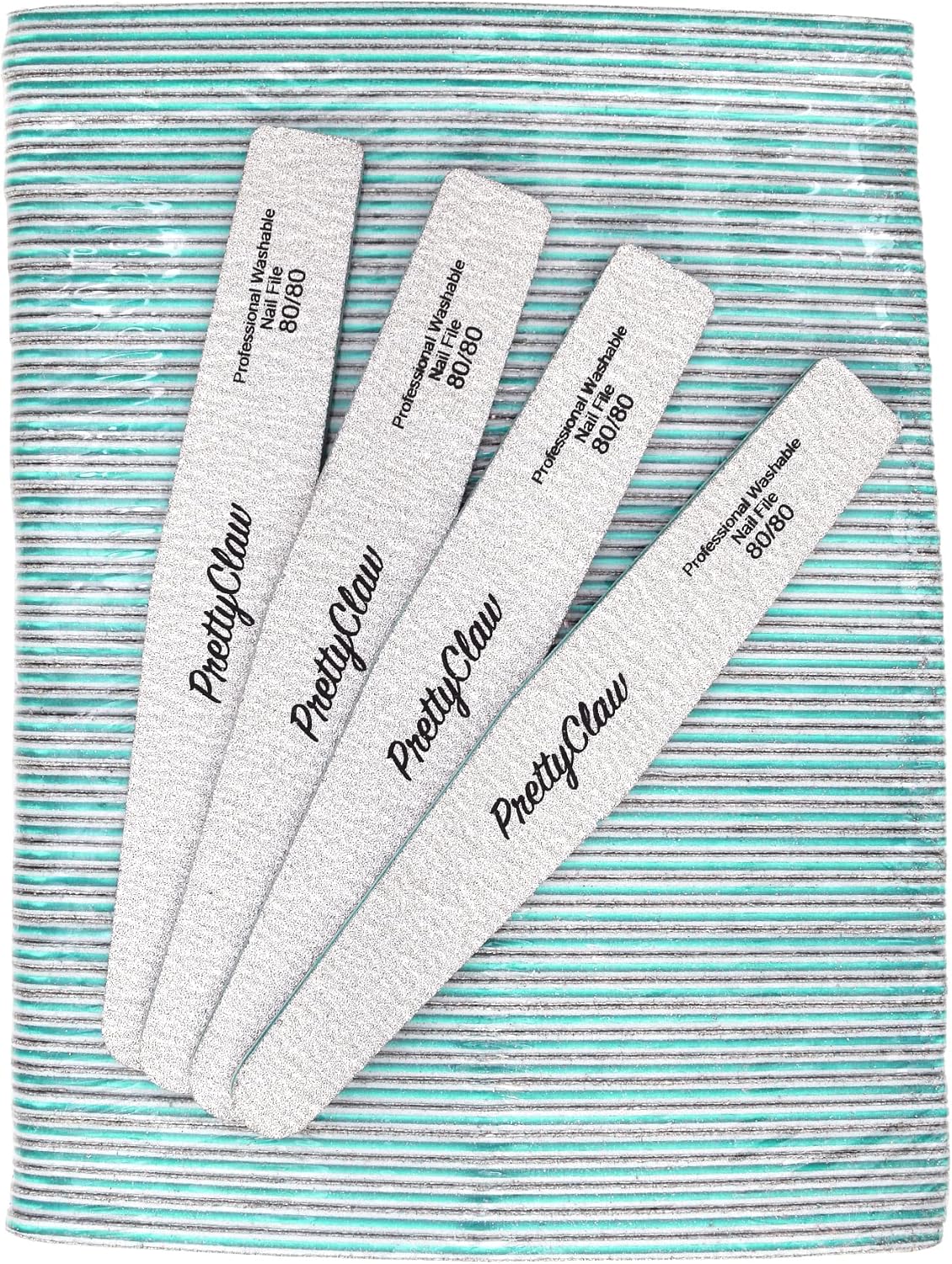 PrettyClaw | 50pc Professional Nail File 80/80 Grit Zebra Diamond Acrylic Nail Files Plastic Center Double Sided Zebra Emery Board for Nails Washable 7 inch Nail File
