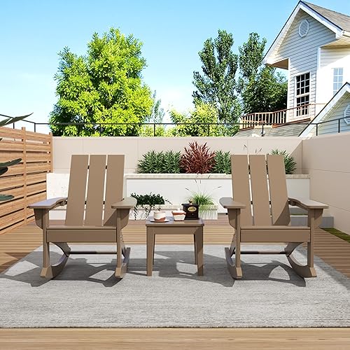 Miniatura 8 de WO Home Furniture - Juego de 2 mecedoras Adirondack para todo tipo de clima y protección UV para cualquier espacio al aire libre (madera envejecida)