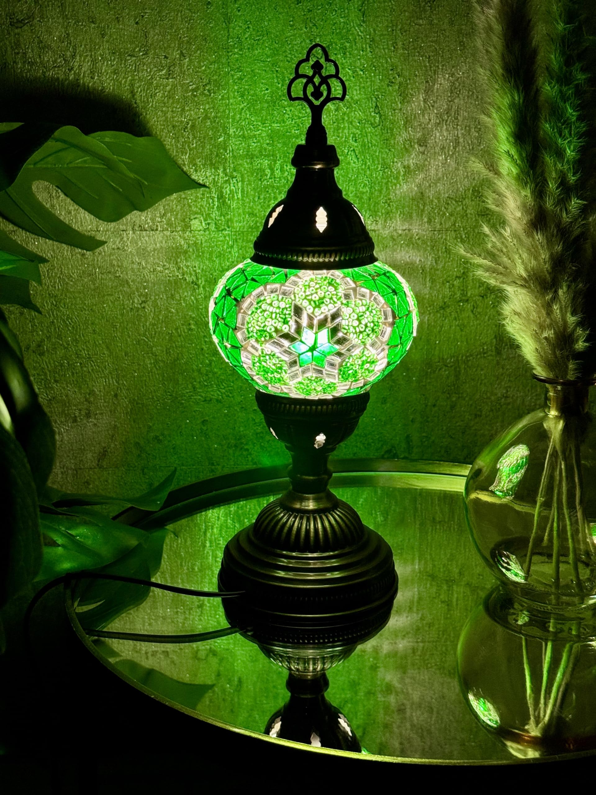 Lightza New Handmade Multi Color Turkish Moroccan Mosaic Table Lamp (Green 02)