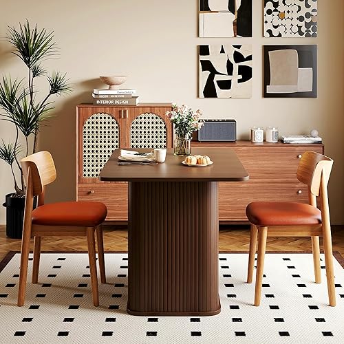 Miniatura 3 de Mesa de comedor para 4, pequeña mesa de cocina rectangular para 2 personas con estante de almacenamiento de 3 niveles, mesa moderna de madera