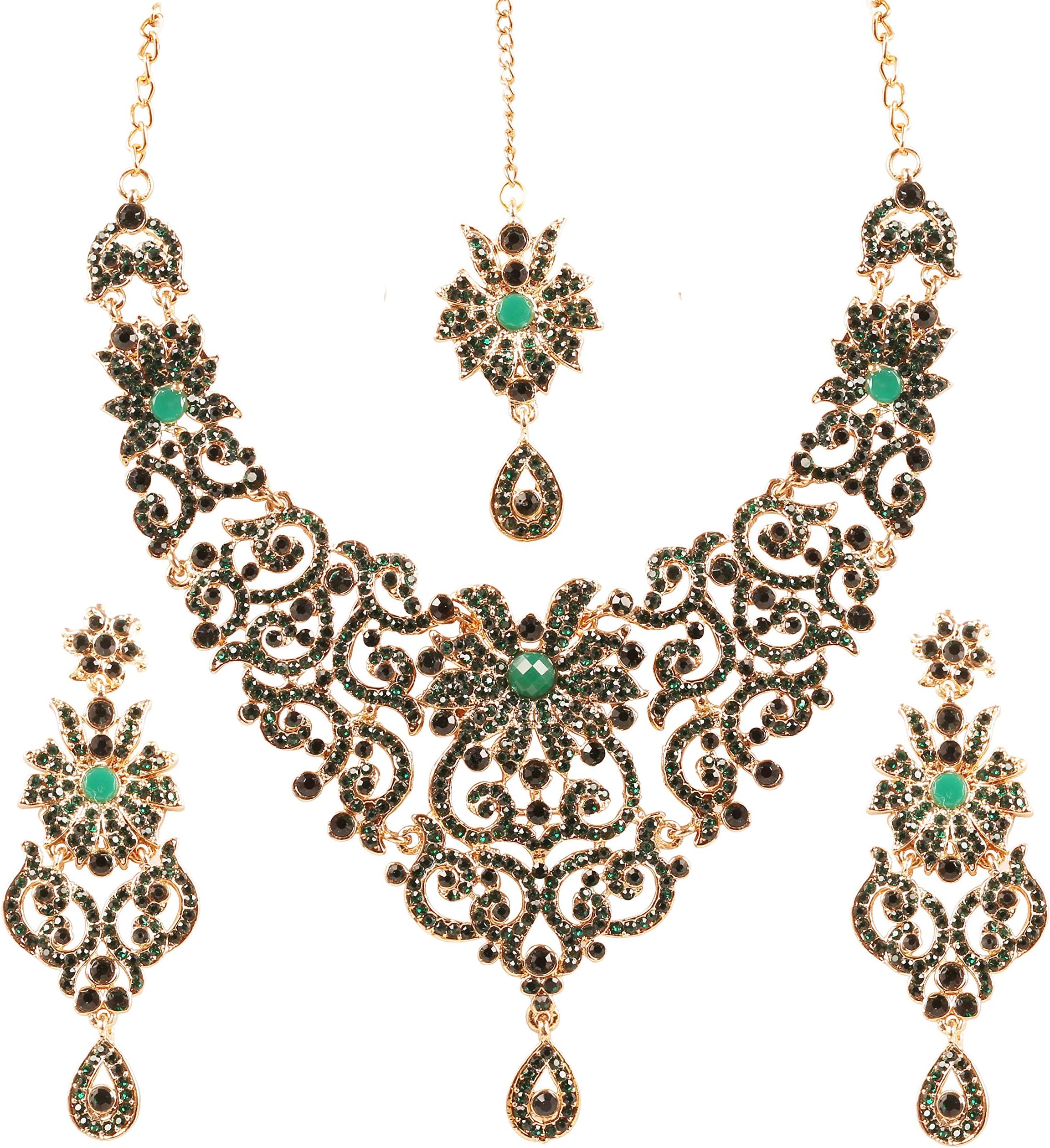 gold tone royal Indian Hollywood rhinestones grand bridal jewelry necklace set for women