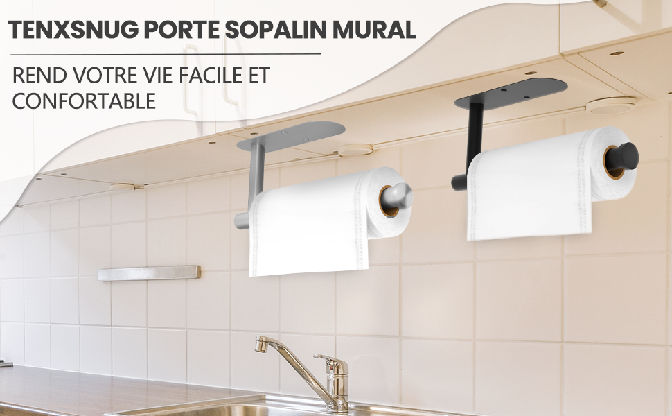 Porte-sopalin Zuvo Sous Meuble/mural – Acier Inoxydable Noir, 33,5 Cm, Fixation Adhésif Ou Vis