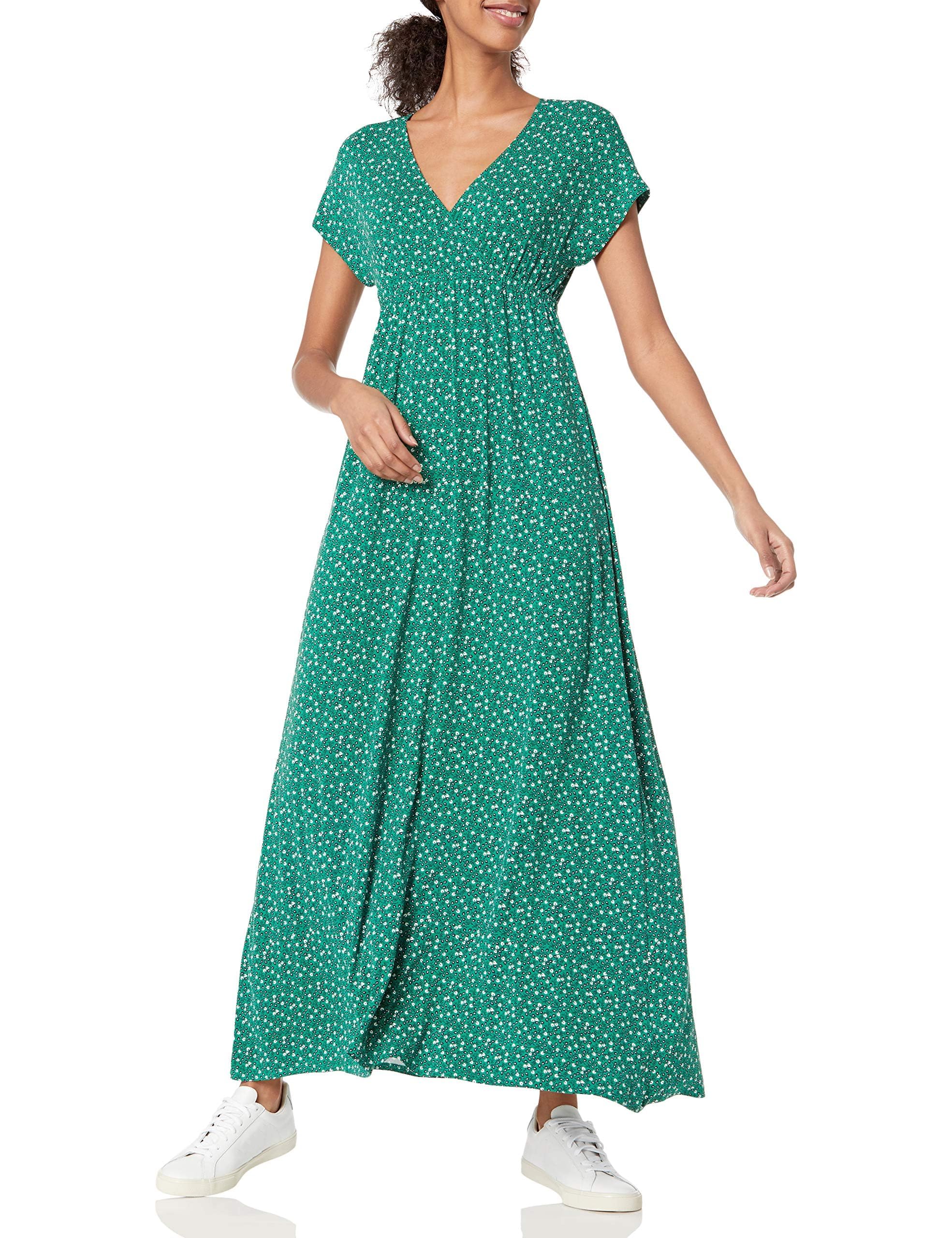 Amazon Essentials Women's V Neck Short Sleeve Waisted Maxi Dress (Available in Plus Size)