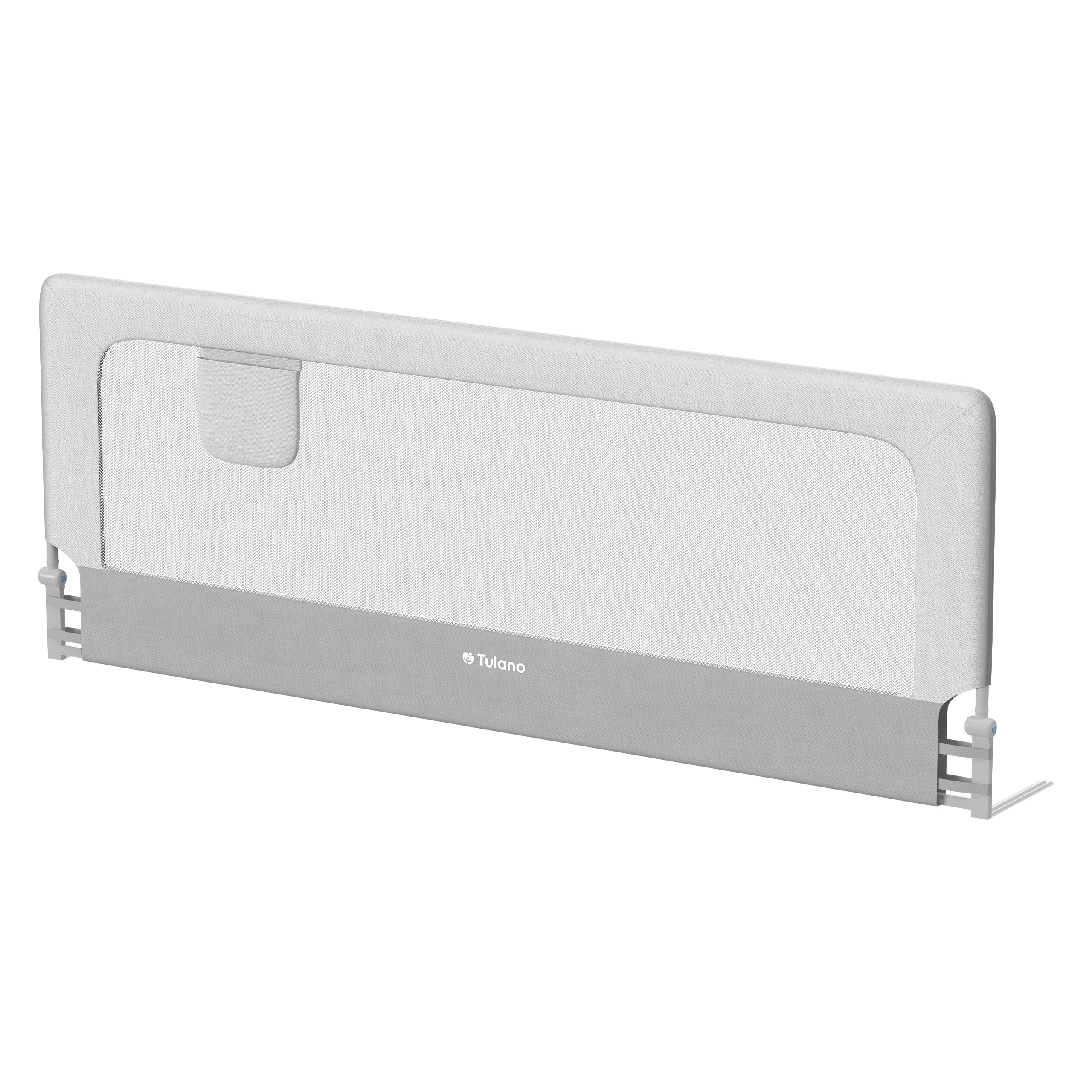 TULANO Cover 30 Bettgitter – Bettschutz Baby Umrandung 200 cm – Schutzgitter Bett für Kinderbett & Boxspringbett – Klappbar 180° – 2 Höhen für Matratzen 10–28 cm – Seitentasche – Weiß-Grau