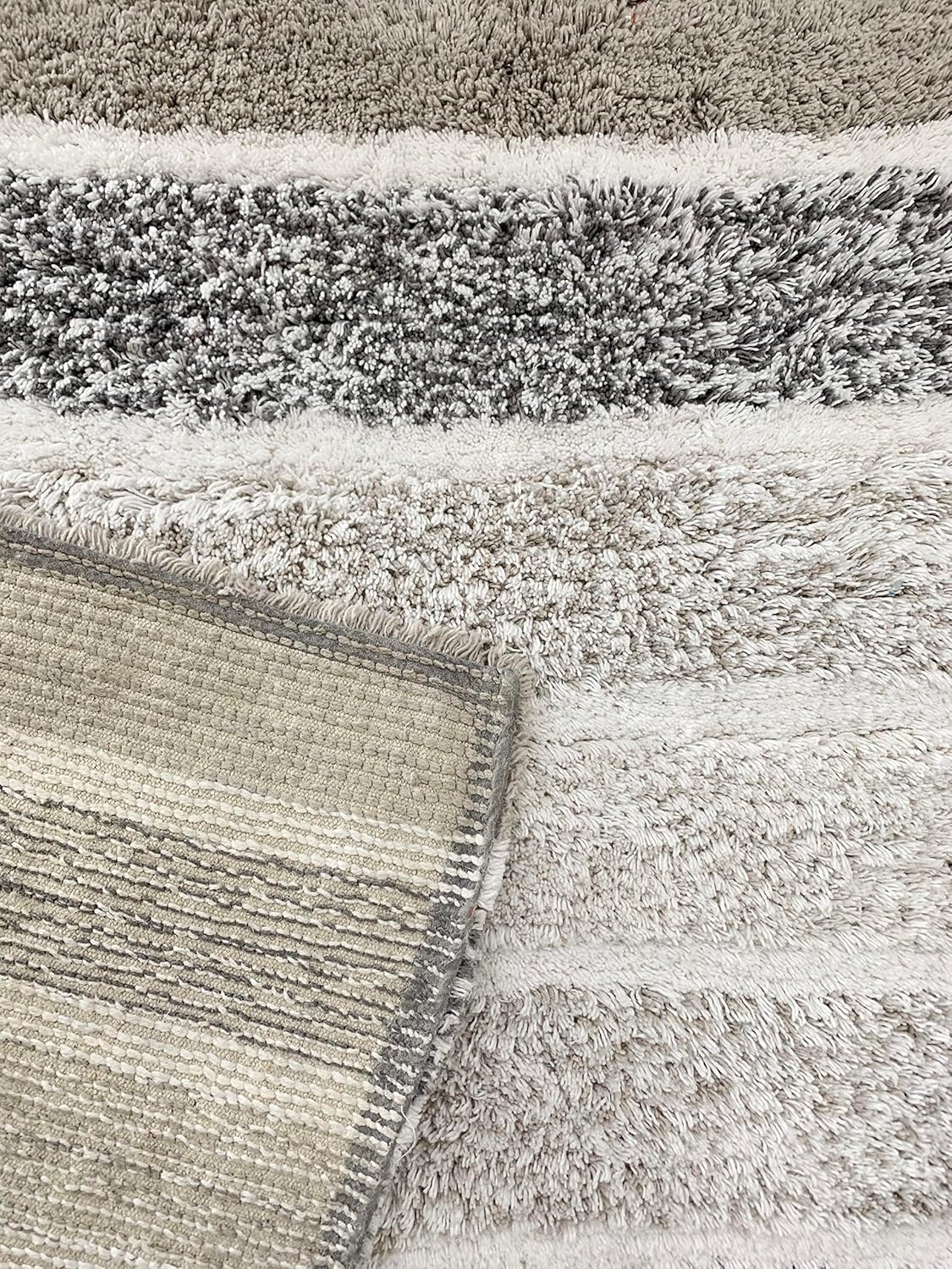 Ramanta Home Quilted Stripe 100% Cotton Bath Rug Set of 2 - Light Grey, Anti Skid Super Soft Absorbent Bath Mats for Bathroom, Shower, Kitchen, Entryway, Machine Washable - 21x32 & 17x24 Inch - Image 8