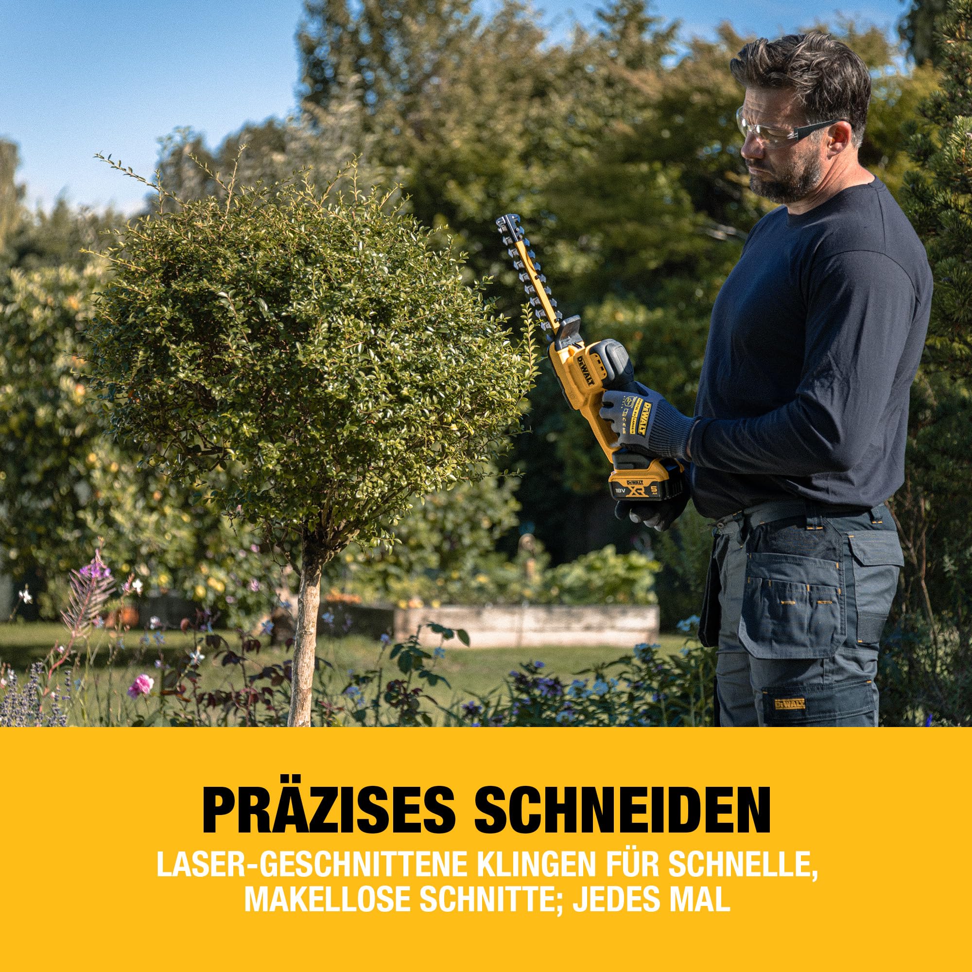 DEWALT Kompakte Heckenschere 18 V XR 20 cm mit vollflächiger Klingenhülle und Aufhängehaken. Leicht, Präzisionsklingen, XR-kompatibel, nur Werkzeug, DCMHT520N-XJ
