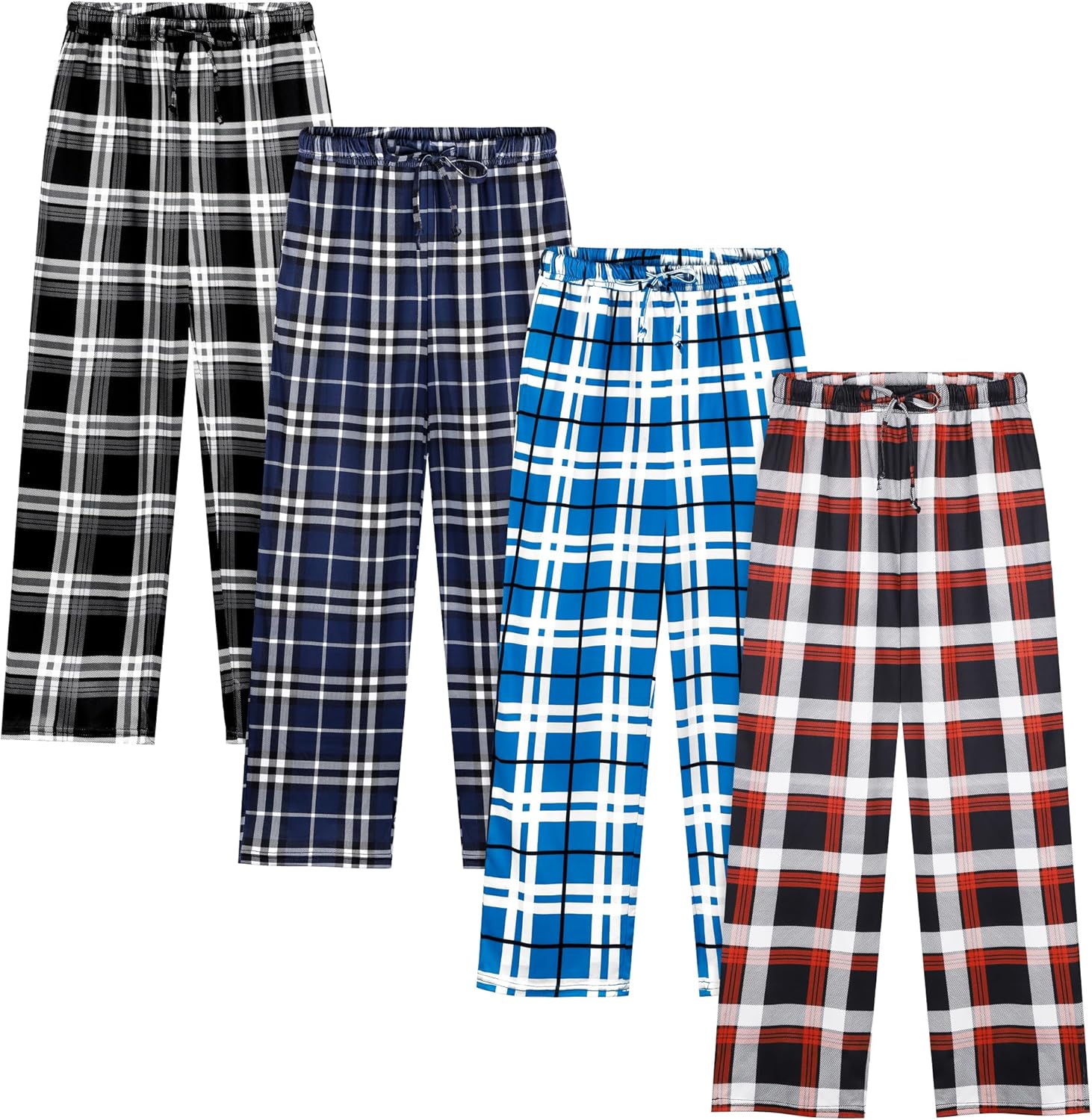 Cooraby Boys Plaid Pants with Pockets Elastic Waist Drawstring Printed Plaid Pants Christmas Plaid Pants for Boys Girls