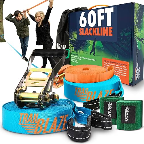 Miniatura 28 de Trailblaze Slackline Kit con protectores de árbol Slacklines para patio trasero para niños y adultos Juego de cuerda ajustada para principiantes