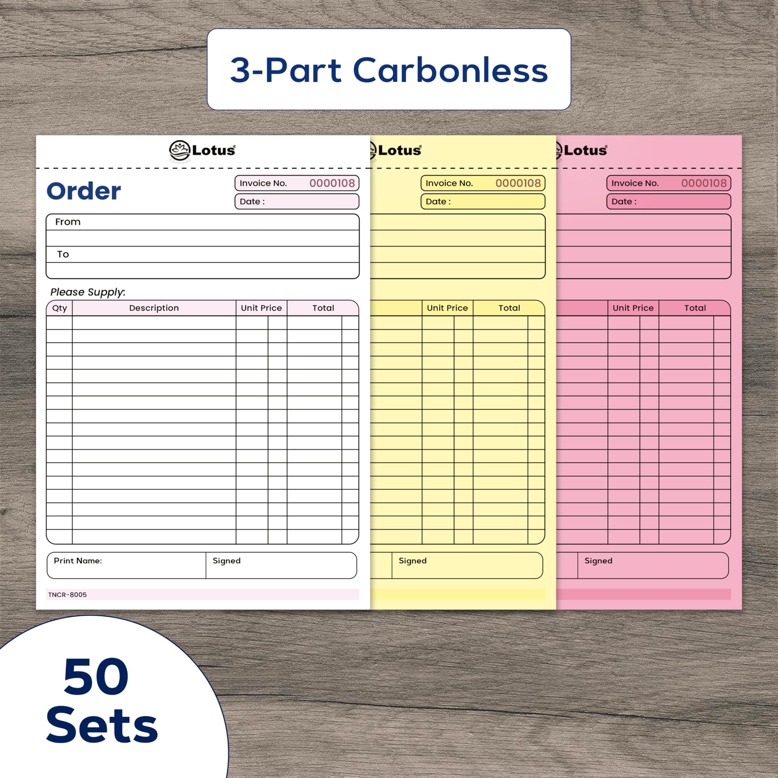 TNCR-8005 Carnet de commandes tripli en 3 parties A5 (143 x 210 mm)