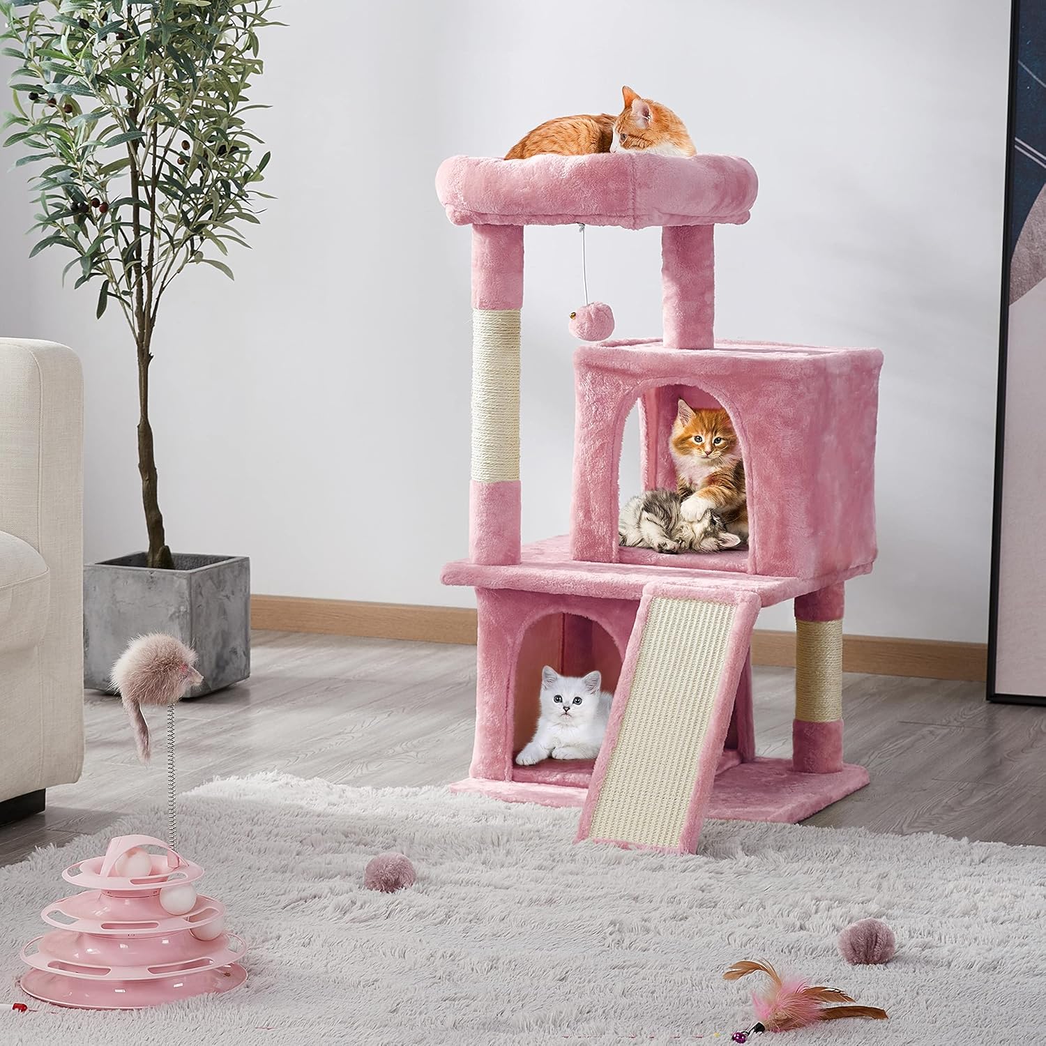 Yaheetech 36 inches Cat Tree Cat Tower Condo, with Large Plush Perch, Scratching Posts and Board for Cats and Kittens House Furniture Play Center
