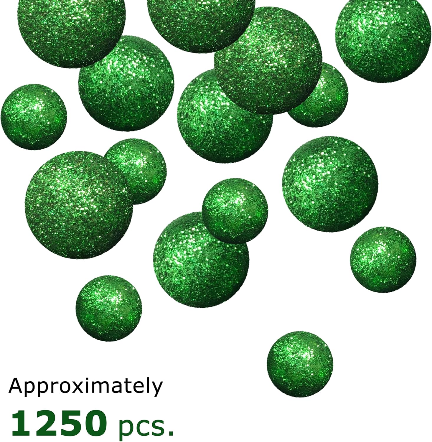 Foam Balls for Crafts - Green Glittered - About 1250 Glitter Vase Filler Decorative Balls - Table Scatter Decorations - Green Party Décor - 3/8" to 3/4"