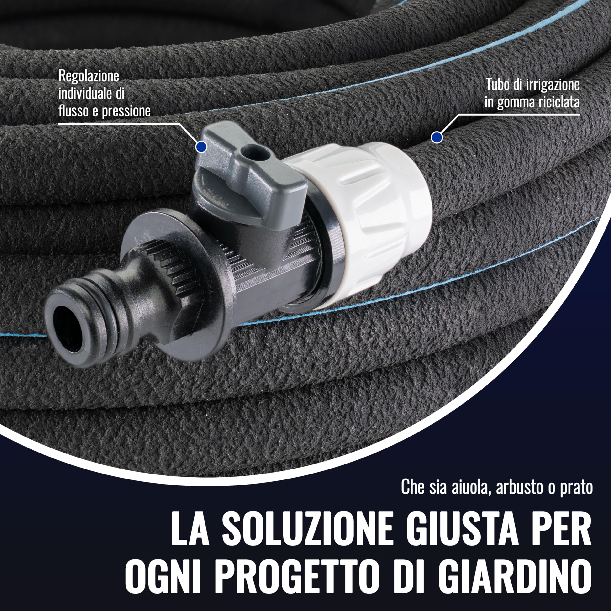 Poppstar Tubo poroso 15 m (tubo microforato per irrigazione giardino, diametro interno 1/2") con raccordo rapido per valvola manuale, nero