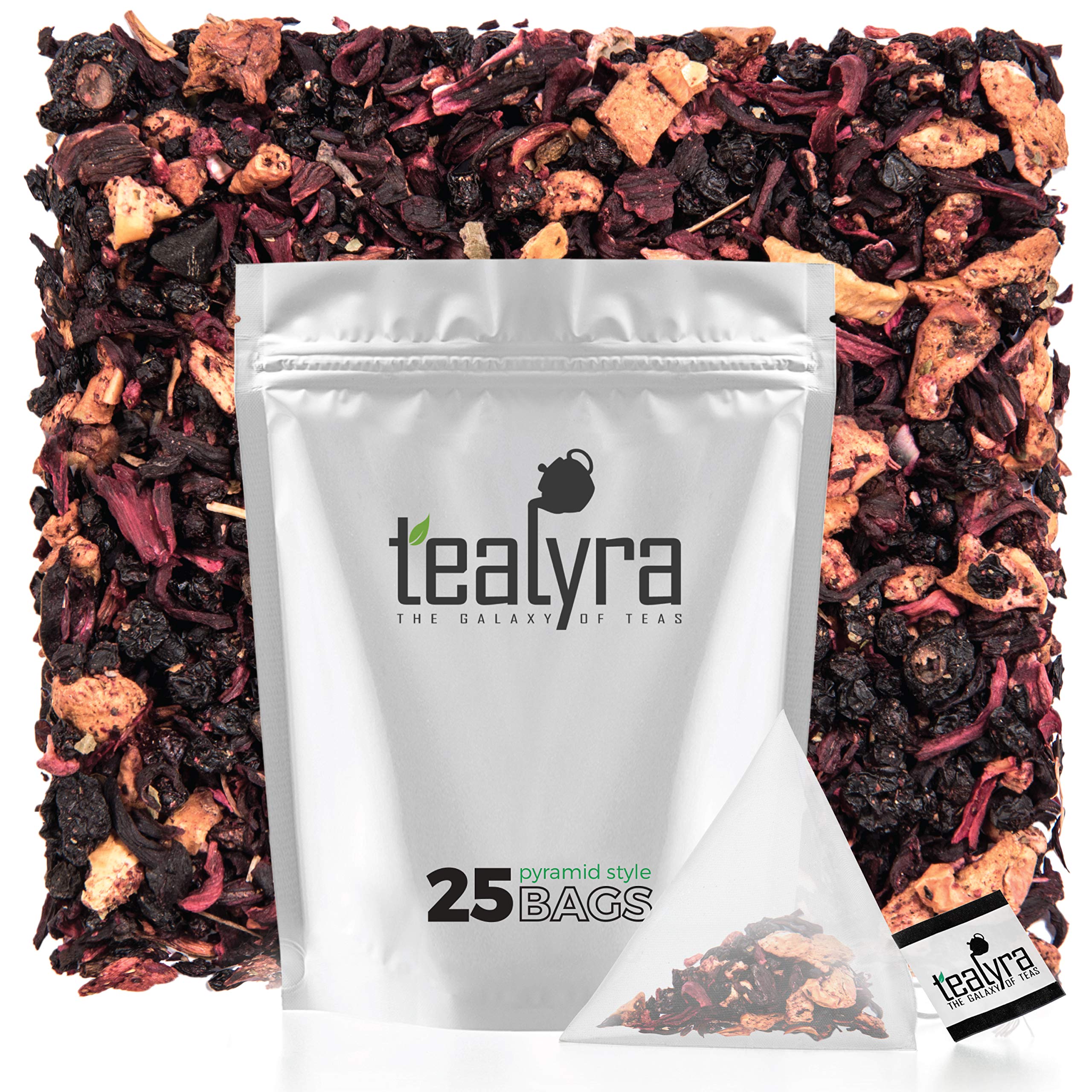 Tealyra - Grandma's Garden Berry - 25 Bags - Fruit Tea Blend - Hibiscus and Berries Based Herbal Loose Leaf Tea - Vitamines Rich - Caffeine-Free - Pyramids Style Sachets