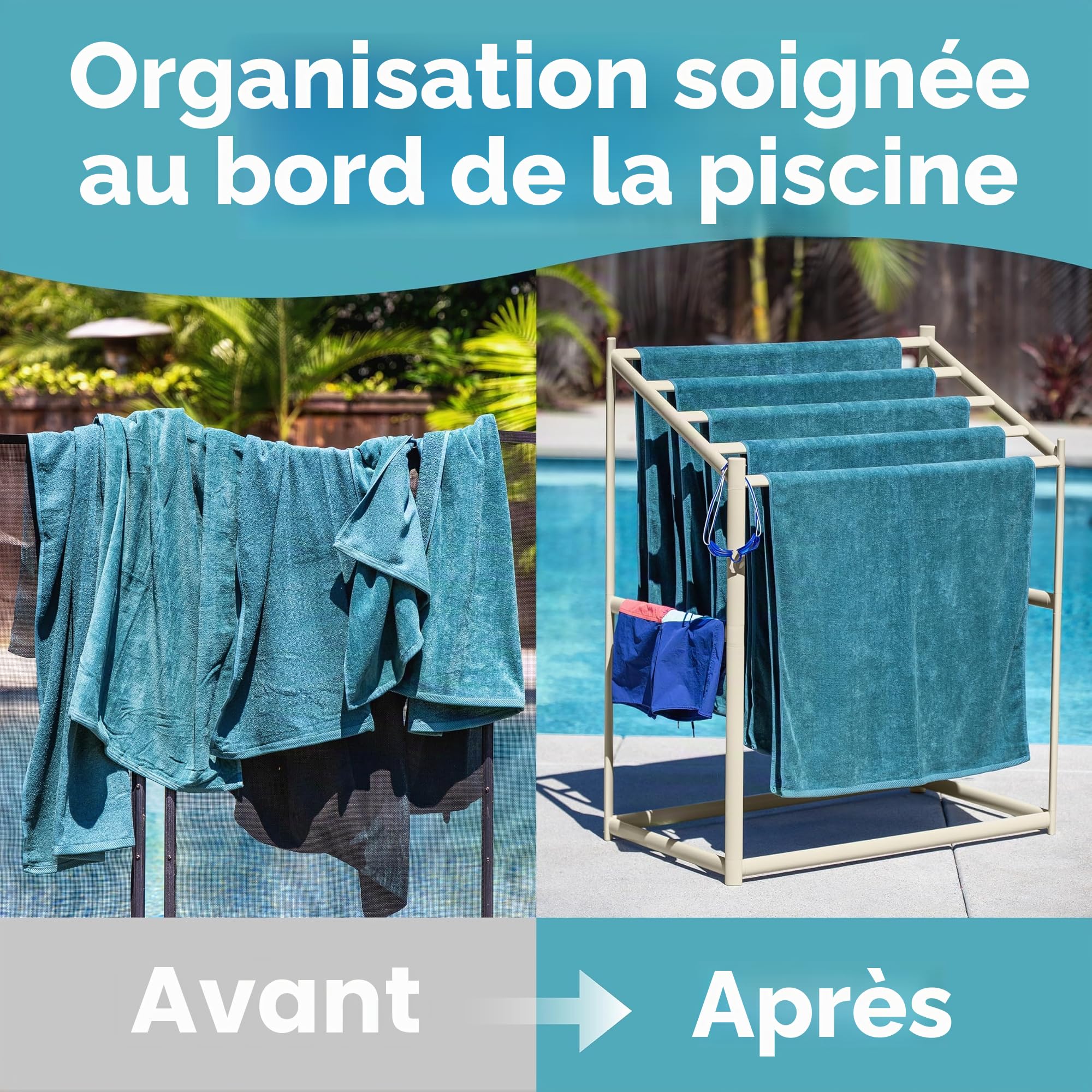 Coast Porte-Serviettes de Piscine Moderne – 5 Serviettes de Plage en PVC pour l'extérieur et l'intérieur – Sable