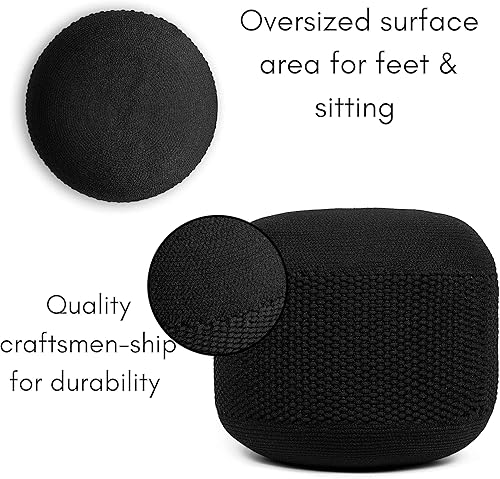 Miniatura 22 de BIRDROCK HOME Puf otomano redondo | Taburete redondo trenzado de algodón | Dormitorio y sala de estar Poof | Otomana bohemia verde salvia | Puf