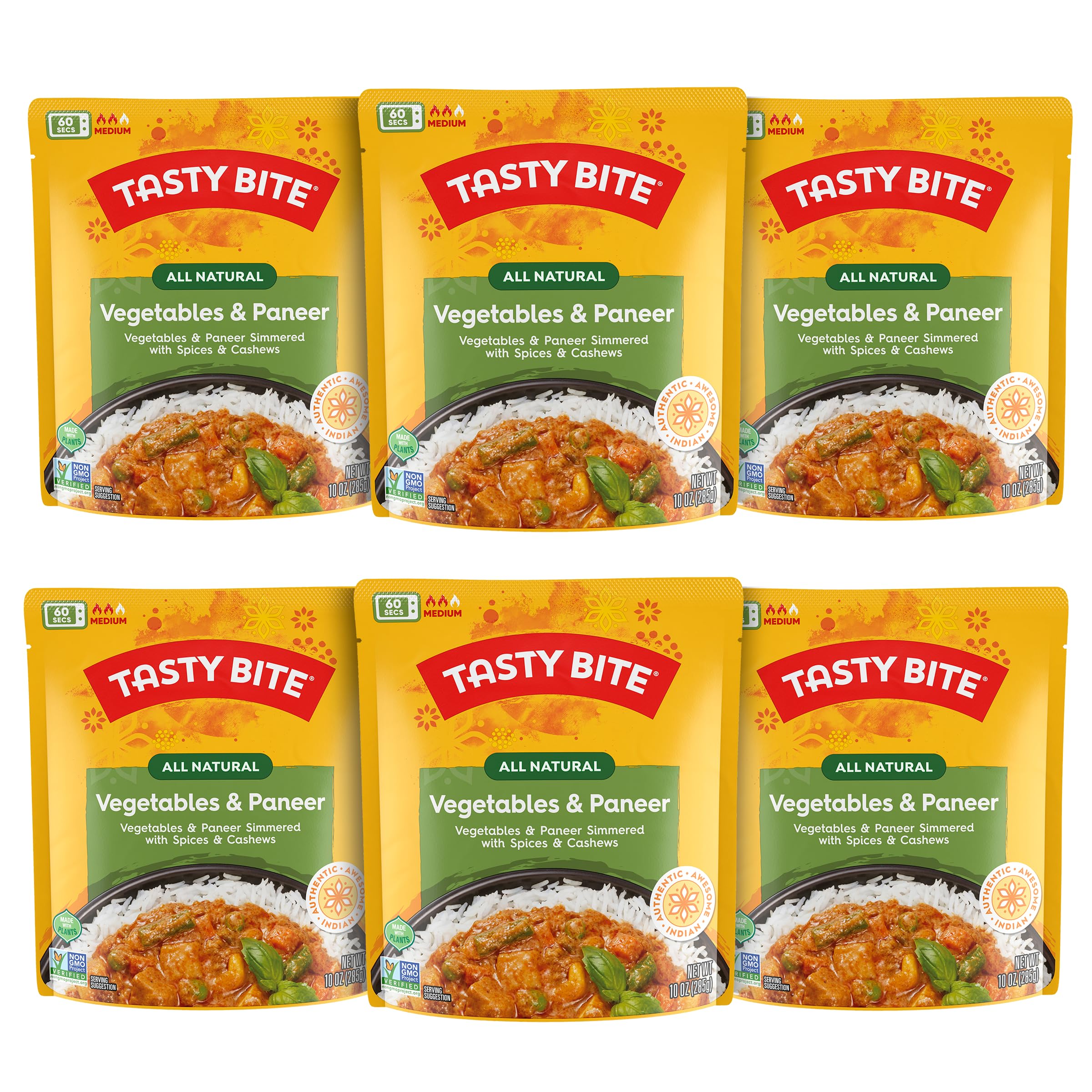 Tasty BiteIndian Entree Jaipur Vegetables 10 Ounce (Pack of 6), Fully Cooked Indian Entrée with Vegetables and Paneer Cheese Simmered with Spices and Cashews, Vegetarian, Gluten Free, Ready to Eat