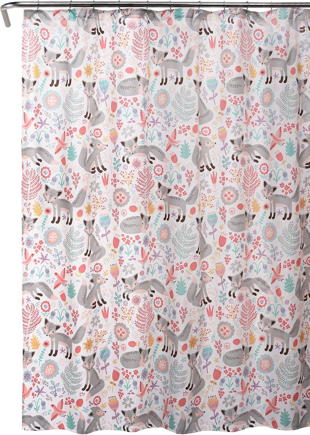 Lush Decor Pixie Fox 72" x 72" Shower Curtain, Gray & Pink