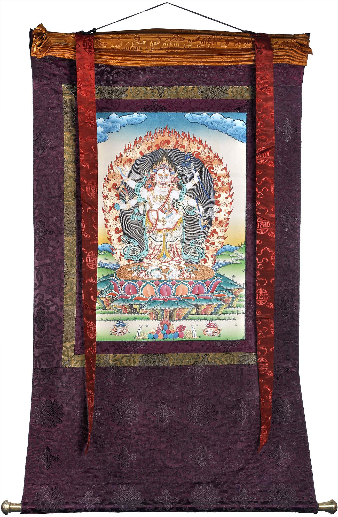 チベット タンカペイント 希少なアンティークチベット仏教タンカ