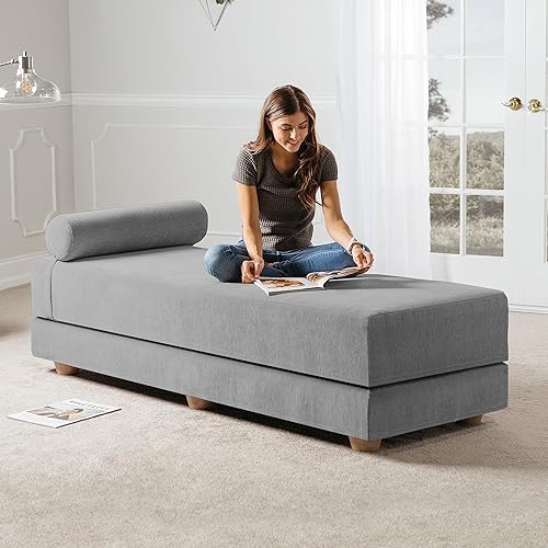 Miniatura 7 de Jaxx Alon Daybed - Diván Cama Plegable con Colchón de Espuma Viscoelástica Premium Tamaño Queen - Hecho en EE.UU., Gris Chenille-gris,Rojo