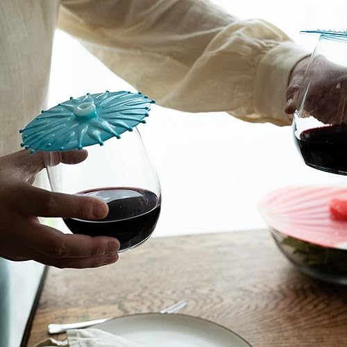 Miniatura 5 de Charles Viancin - Tapa de silicona costera para almacenamiento de alimentos - Fundas para bebidas de estrellas de mar y anémona - Juego de 2 - Crea