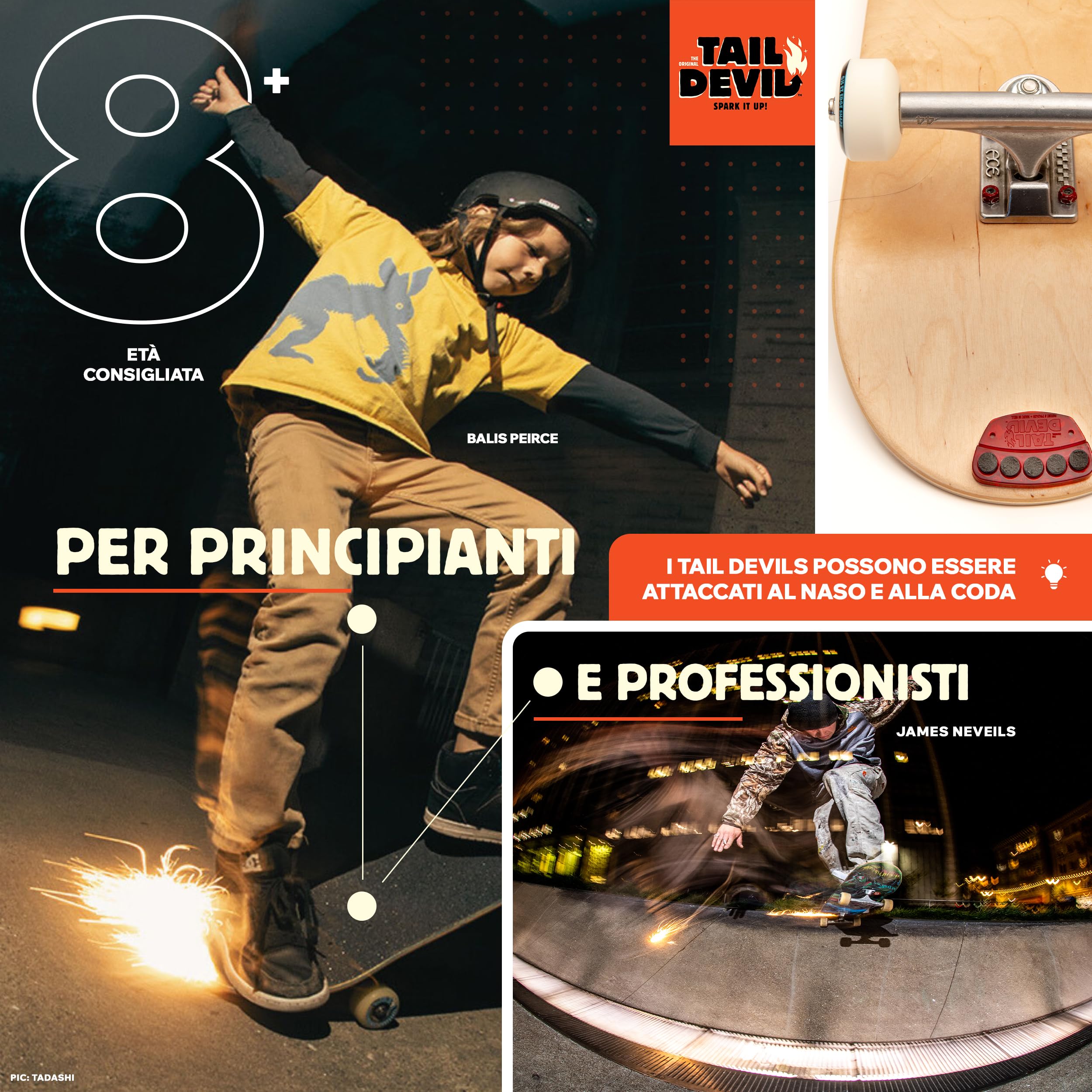The Original Tail Devil Spark It Up! ® Piastre di Scintilla per Skateboard per Bambino e Adulto - Accessori per Skateboard Professionale e Principianti, Tail Devil Spark Plates