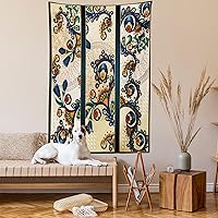 Vista 2 de Lunarable Tapiz abstracto, diseño floral de cachemira batik, adorno dibujado a mano, decoración de tela para colgar en la pared para dormitorio