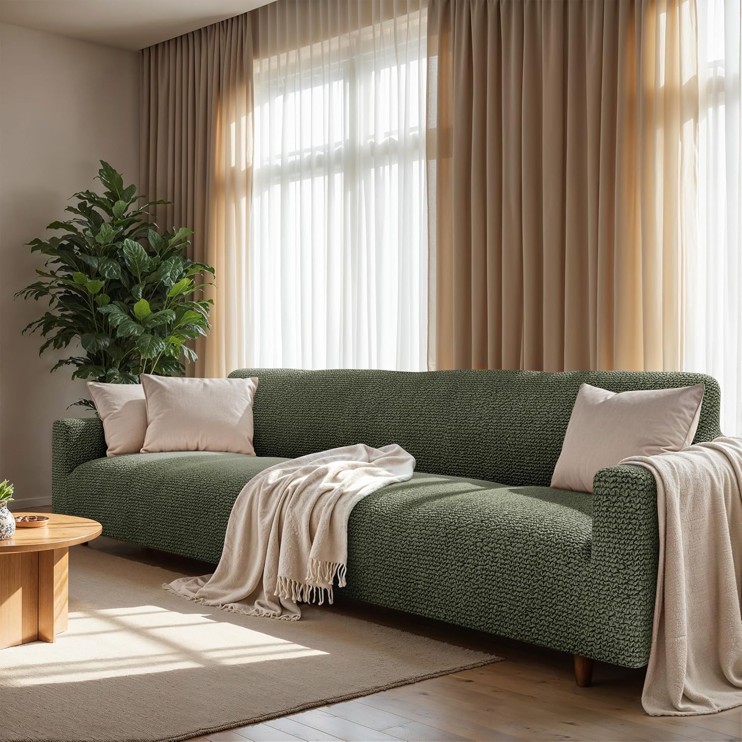 Premium Stretch Couch Covers for Sofa - Sofa Chair Cover Washable, Dogs & Pets Friendly - Elastic Polyester Loveseat Slipcovers - Non-Slip Love Seat Couch Covers - Moss Green (86"-120" Wide)
