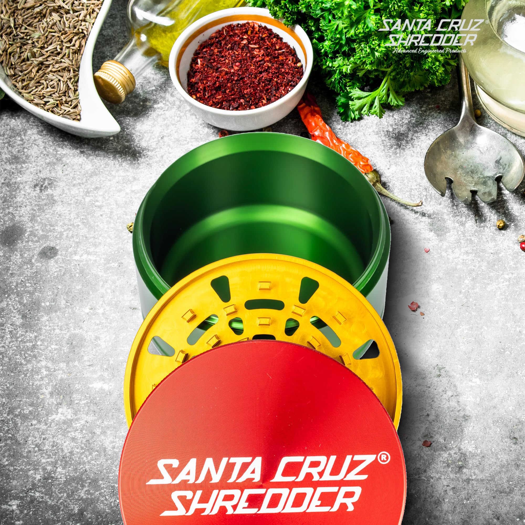 Santa Cruz Shredder Jumbo - Macinino in metallo zigrinato per una presa più forte, 3 pezzi, 10,2 cm (Rasta)