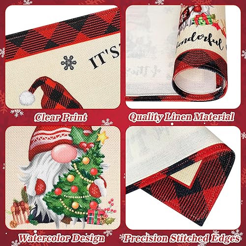 Miniatura 3 de Juego de 6 manteles individuales de Navidad, tapetes de cocina con texto en inglés Merry Christmas para mesa de comedor, lino lavable, árbol de