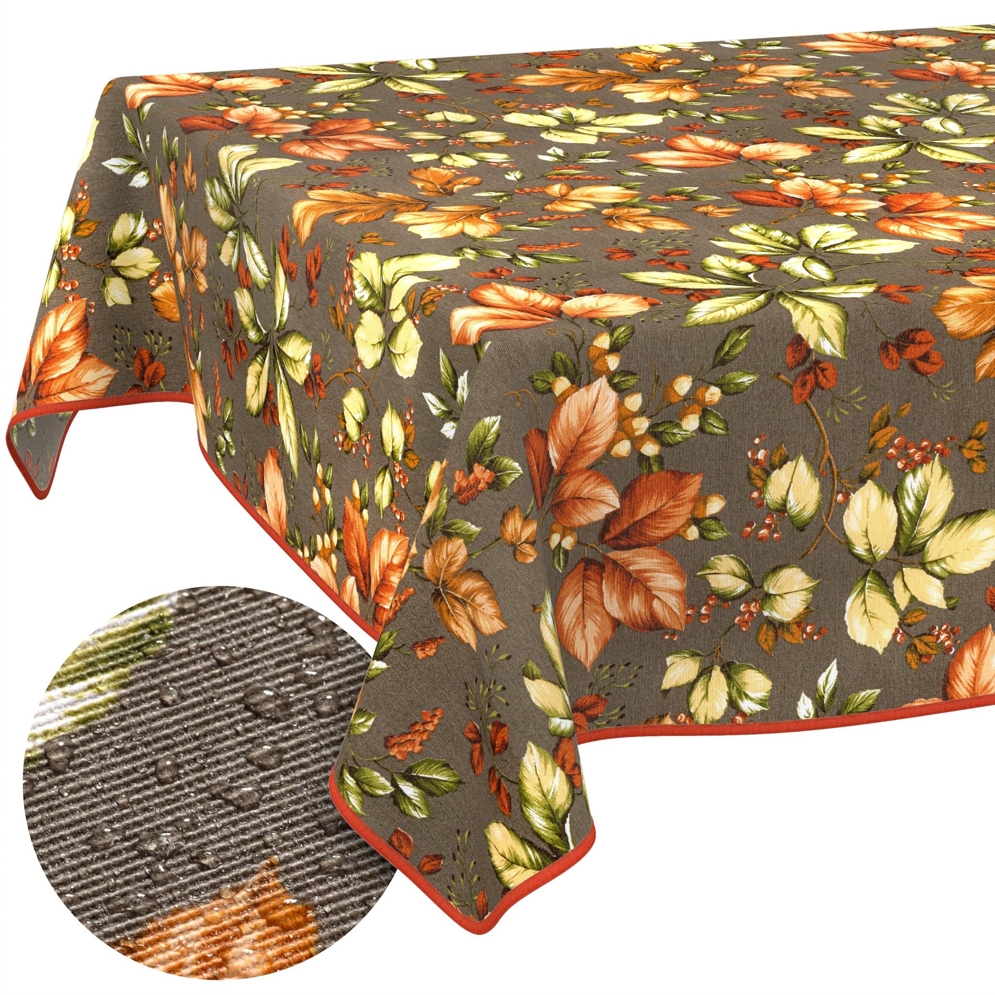ANRO Washable Autumn Rectangular Tablecloth 220 x 140 cm - Water-Repellent Indoor Outdoor Lotus Effect with Hem
