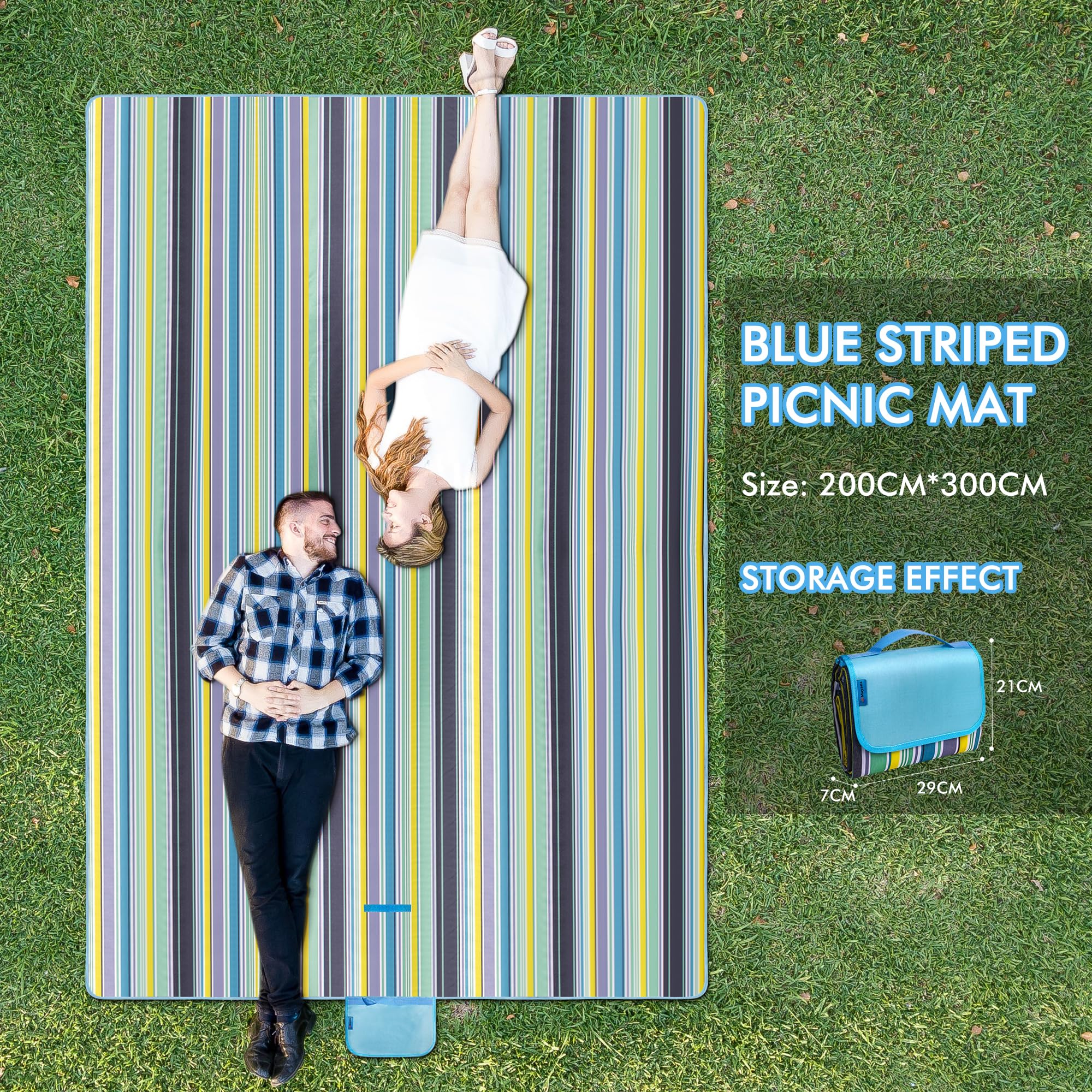 Picknickdecke 200x300 cm, XXL Picknickdecke Wasserdicht, Faltbar Groß Picnic Blanket Waschbar mit Tragegriff für Garten, Picknick, Strand, Camping