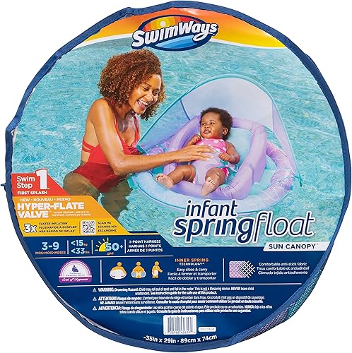 SwimWays Flotador de primavera para bebé infantil con toldo ajustable para el sol, sirena púrpura claro 6067866