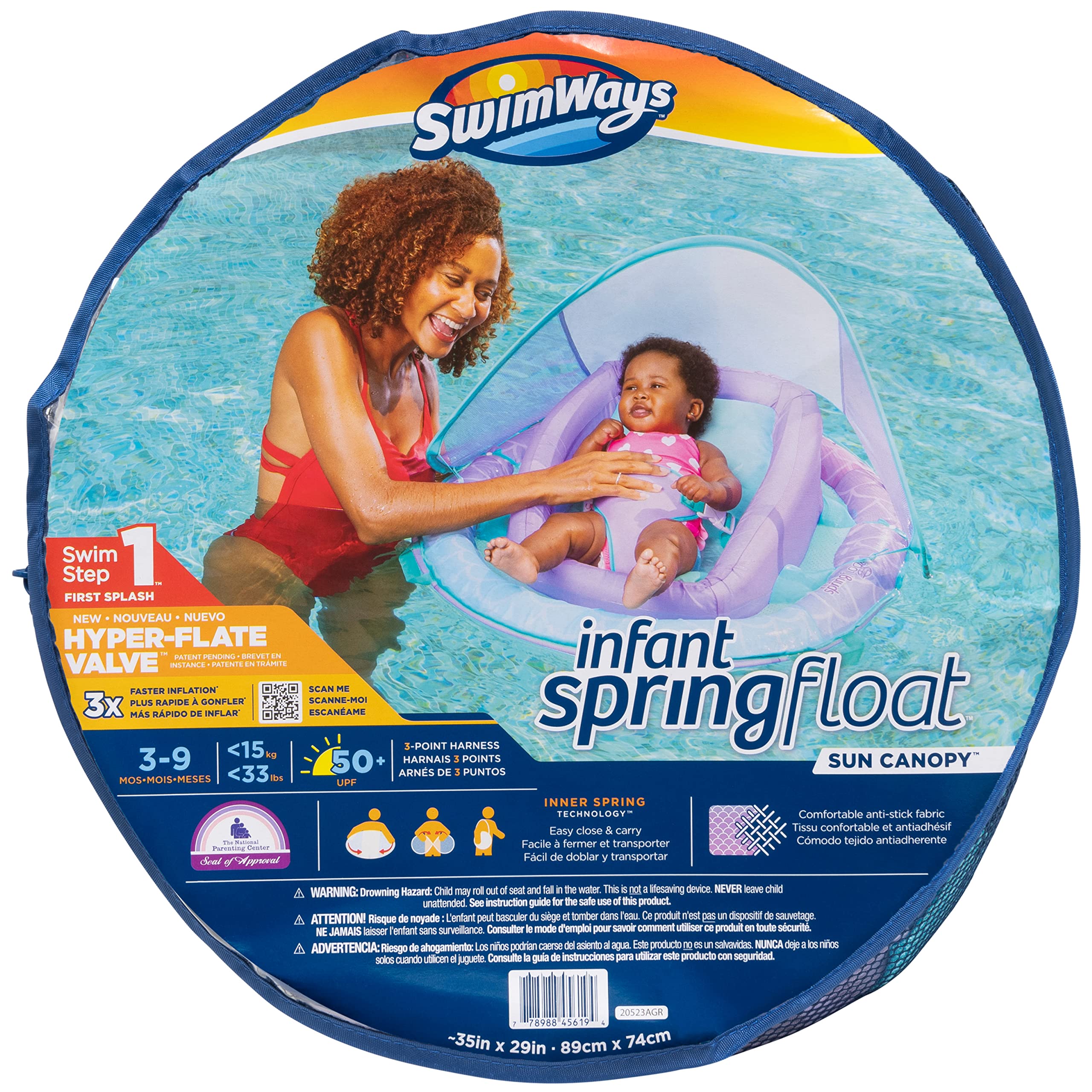 SwimWays Infant Baby Spring Float with Adjustable Sun Canopy - Light Purple Mermaid 6067866