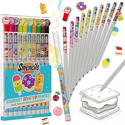 Smencils - Lápices de grafito perfumado HB 2 hechos de periódicos reciclados 10 unidades regalos para niños suministros escolares Smencils - Lápices de grafito perfumado HB 2 hechos de periódicos reciclados 10 unidades regalos para niños suministros escolares