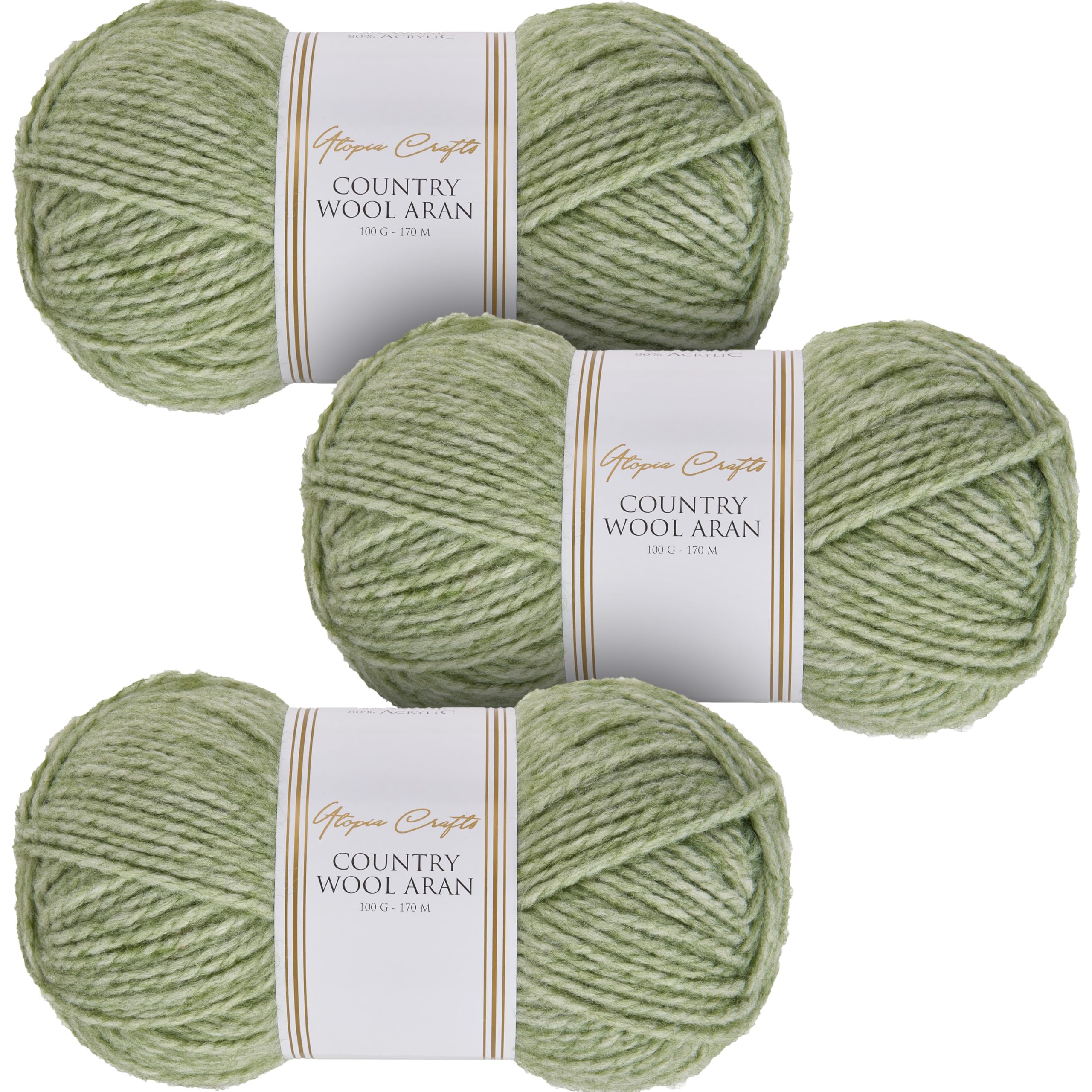 Utopia Crafts Country Wool Blend Aran Yarn for Knitting and Crochet 3X 100g (Soft Olive)