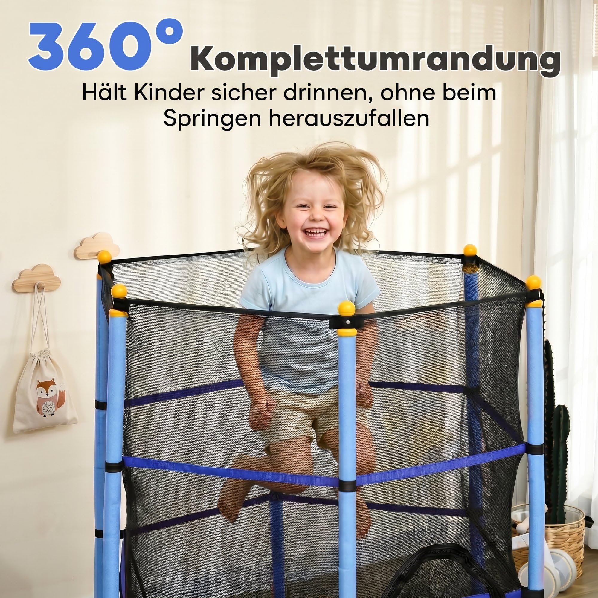 HOMCOM Kindertrampolin Ø163 cm, Trampolin mit Sicherheitsnetz, Randabdeckung, Gartentrampolin für Kinder 3-10 Jahre, bis 50 kg belastbar