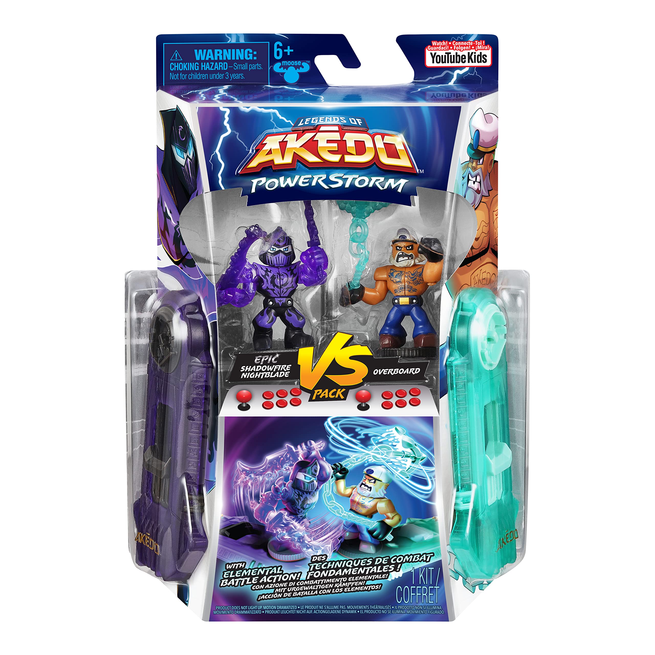 Akedo Legends of Powerstorm Versus Pack 2 Mini Battling Warriors e 2 Battle Controller Epic Shadowfire Nightblade Contro Overboard