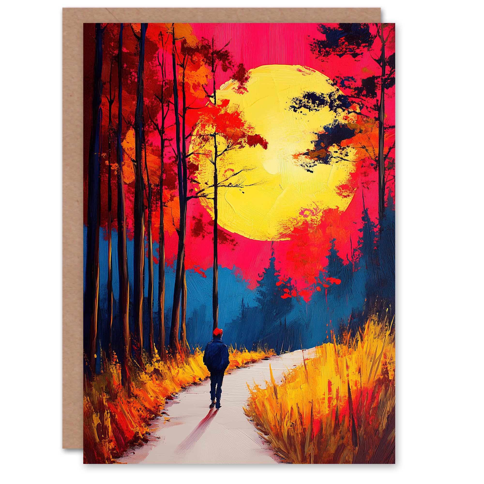 Artery8 Greeting Card Vibrant Sunset Sky Autumn Forest Walk Path Hike Blank For Him Or Her Art Birthday Card