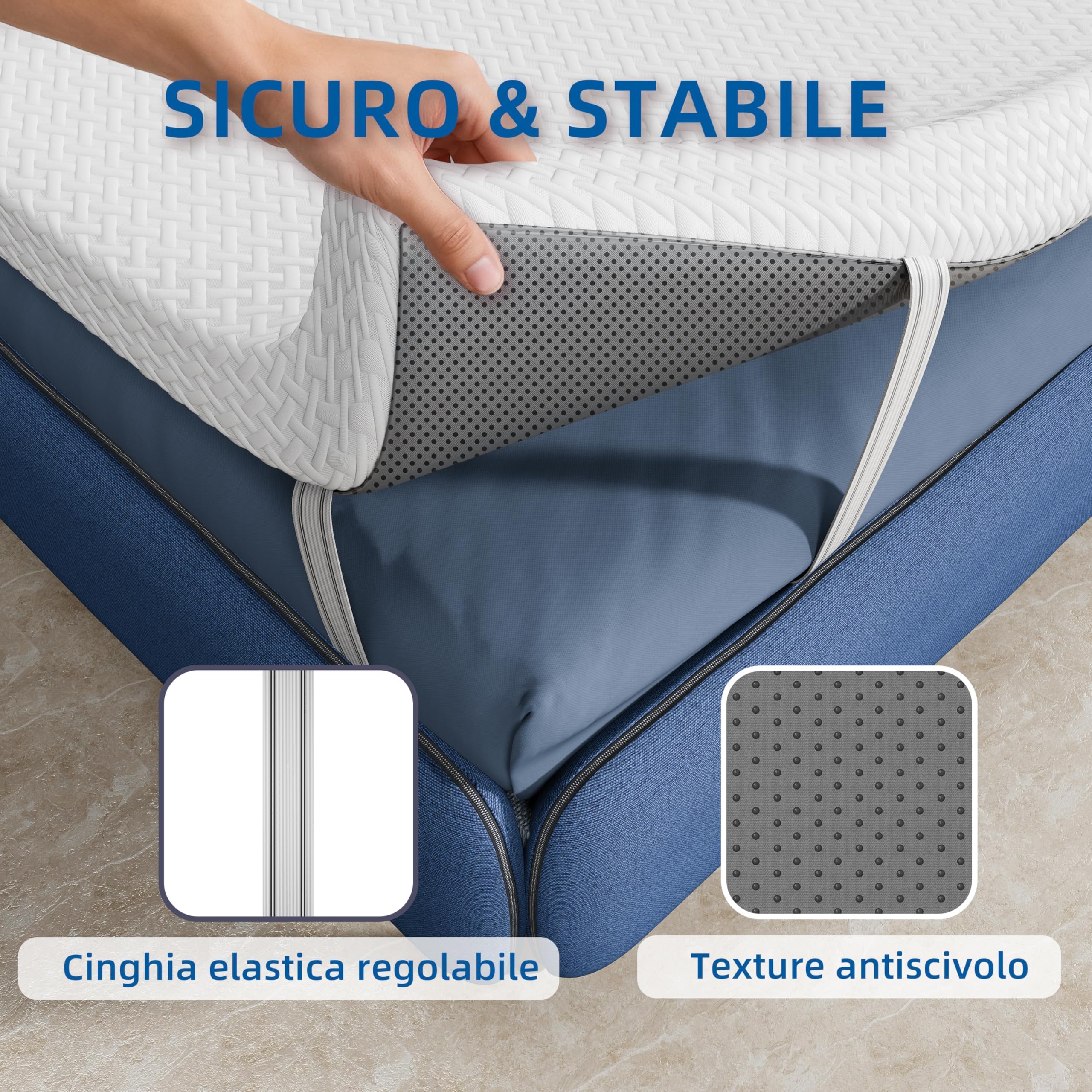 Topper Matrimoniale in Memory Foam, 7 cm di spessore materasso Pad Topper schiuma con copertura a cerniera lavabile, materasso Topper per alleviare il mal di schiena (160X200CM)