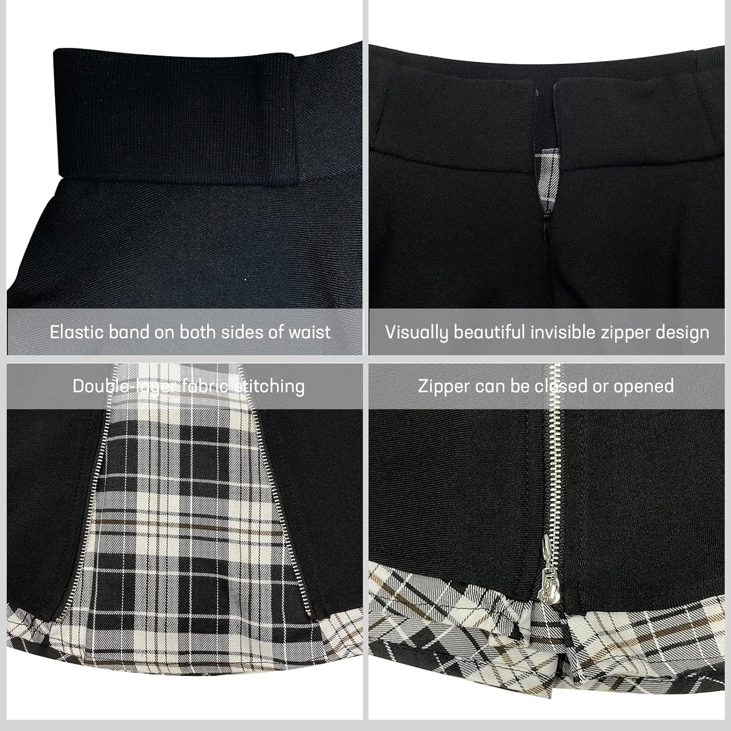 Kisidoo Gothic Skirts Cute High Elastic Waisted Plaid Kilts for Women Trendy Hem Flared Knee Length Mini Skater Skirt - Image 3