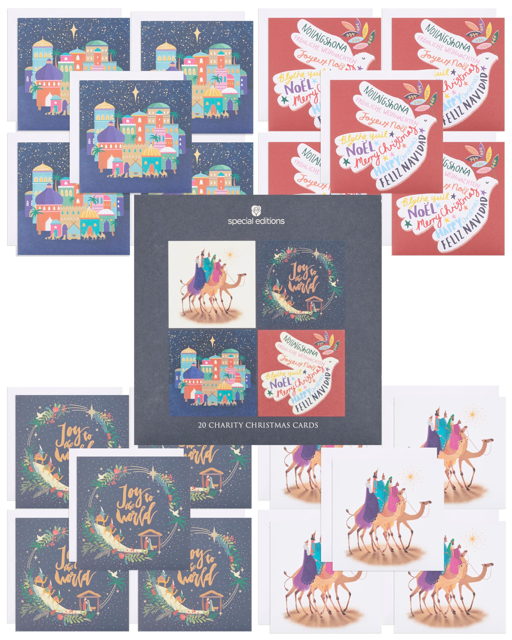 UK Greetings | Multipack of 20 Charity Christmas Cards for Him/Her/Friend | Christmas Gifts | 4 Religious Designs | 15 x 15cm
